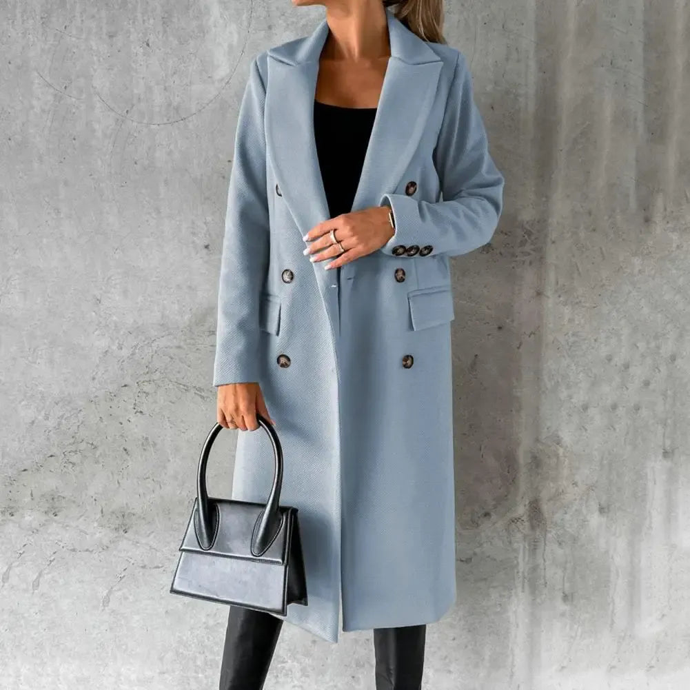 Damen Trenchcoat – Taillierter Schnitt – Wolle – Doppelreiher – Reverskragen – Knielang