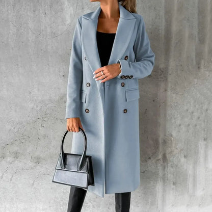 Damen Trenchcoat – Taillierter Schnitt – Wolle – Doppelreiher – Reverskragen – Knielang