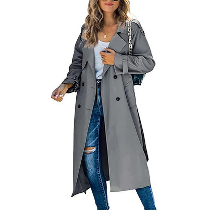 Damen Trenchcoat – Lockerer Schnitt – Lang – Doppelreihig – Gürtel – Klassischer Look