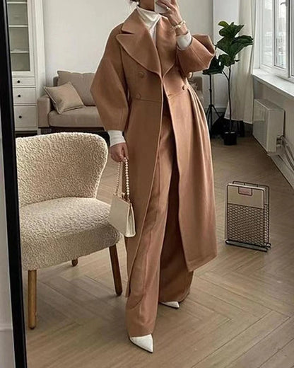 Damen Trenchcoat – Wollmix – A-Linie – Doppelreihig – Tailliert mit Schlitz