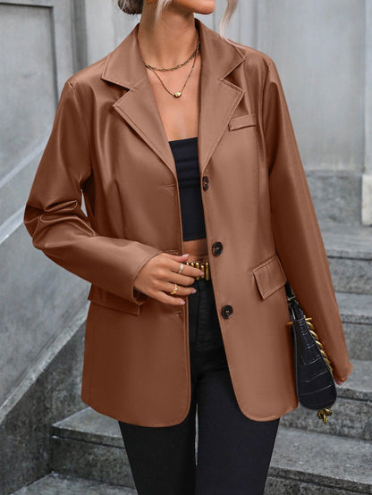 Damen Blazer – Taillierter Schnitt – PU-Leder – Einreiher – Notch-Revers
