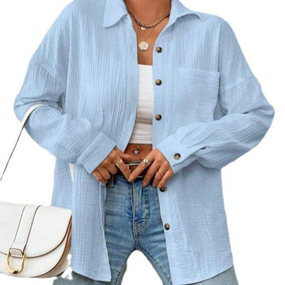 Damen Hemdbluse – Oversized Fit – Baumwolle – Drop Shoulder – Knopfleiste – Casual