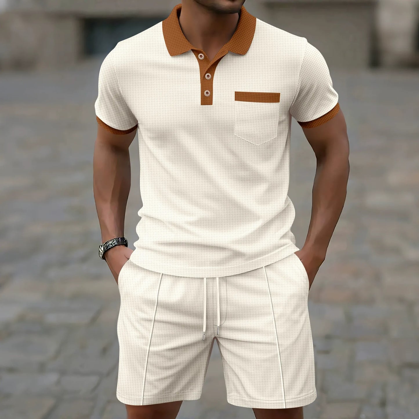 Herren Polo Shirt – Slim Fit – Atmungsaktiv – Halbzip – Brusttasche – Set Look