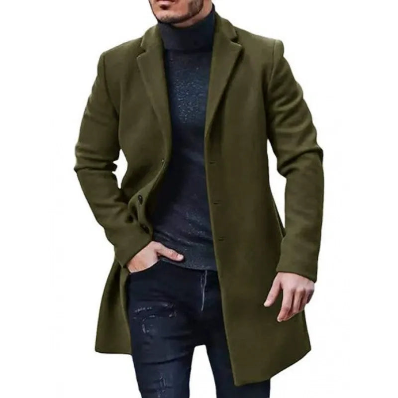 Herren Mantel – Wollmix – Taillierter Schnitt – Mittellang – Knopfleiste – Reverskragen