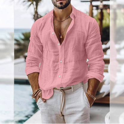 Herren Langarmhemd – Slim Fit – Atmungsaktives Baumwollgewebe – Knopfleiste Casual