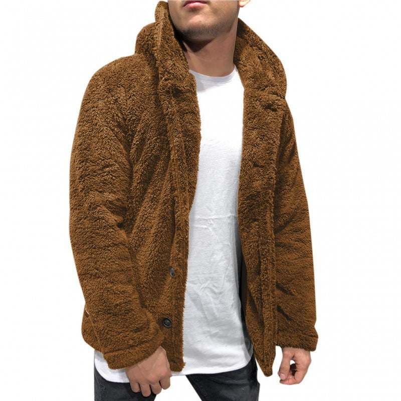 Herren Kapuzenjacke – Fleece-Touch – Lockerer Schnitt – Knopfleiste – Freizeitmode
