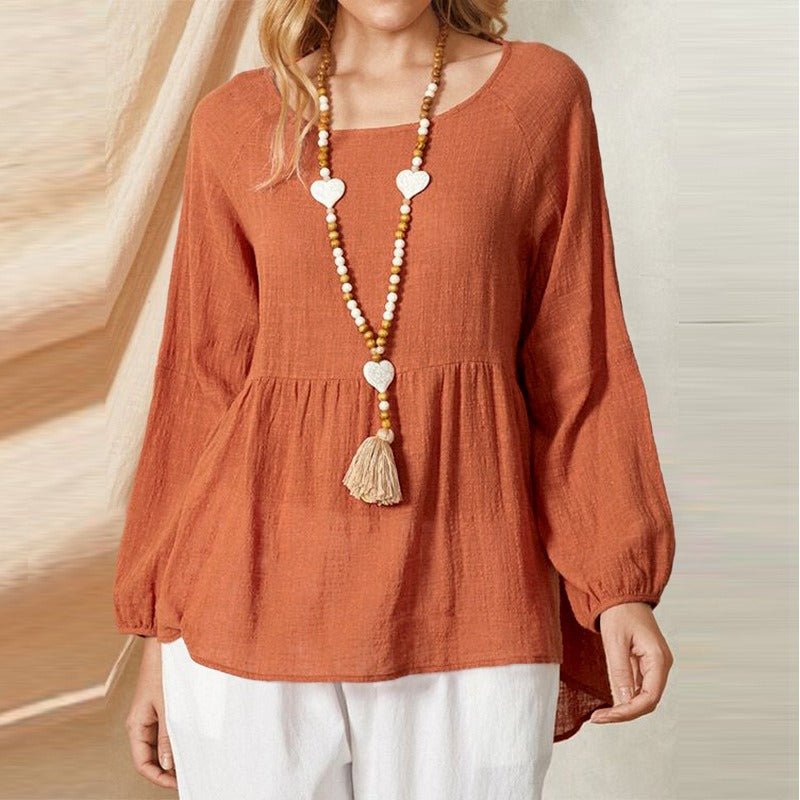 Damen Babydoll Bluse – Lockere Passform – Leichte Lanternärmel – Baumwoll-Look