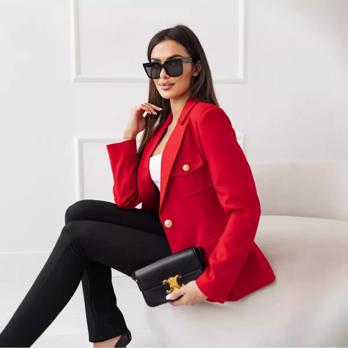 Damen Blazer – Taillierter Schnitt – Doppelreihig – Notch Revers – Langarm
