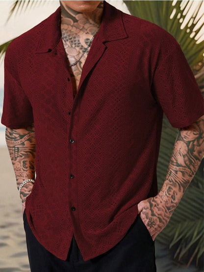 Herren Freizeithemd – Baumwolle – Regular Fit – Kurzarm – Jacquard Muster