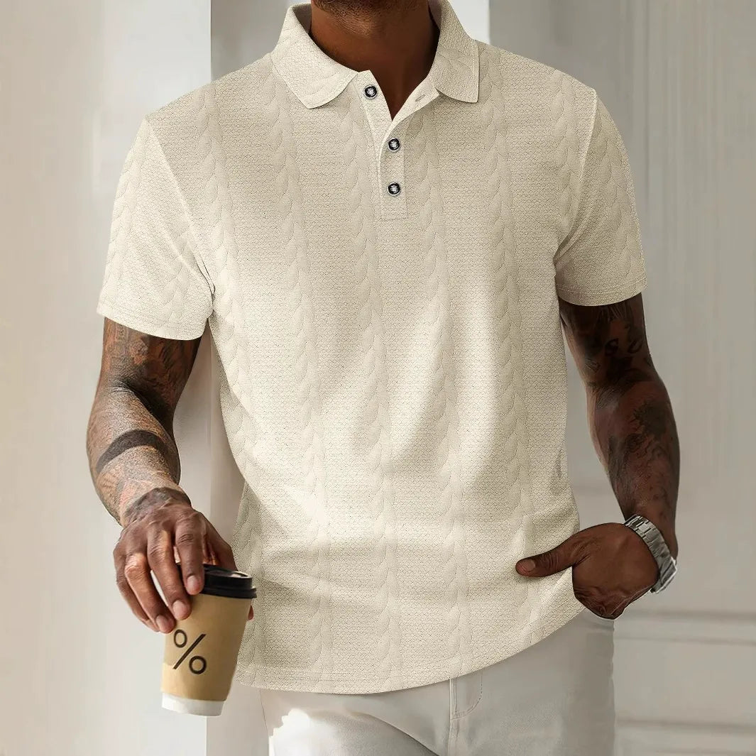 Herren Polo-Shirt – Regular Fit – Jacquard Struktur – Kurzarm – Knopfleiste