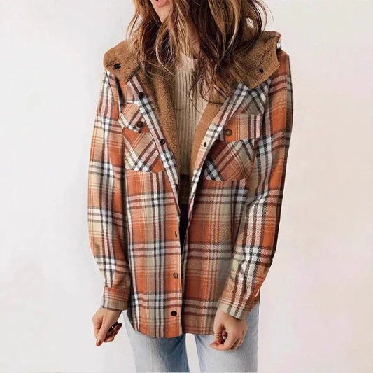 Damen Freizeithemd – Relaxed Fit – Flanelloptik – Fleecegefüttert – Kapuze – Karomuster