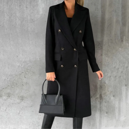 Damen Trenchcoat – Taillierter Schnitt – Wolle – Doppelreiher – Reverskragen – Knielang