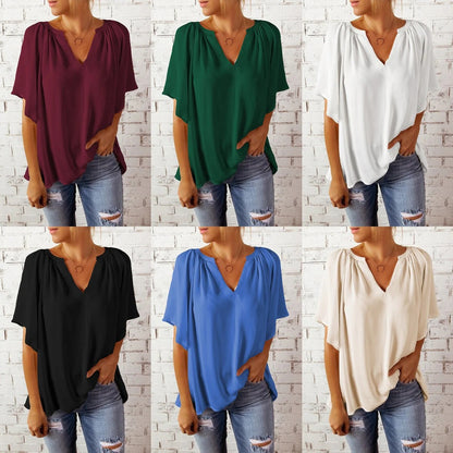 Damen Bluse – Lockerer Schnitt – V-Ausschnitt – Kurzarm – Leicht und Atmungsaktiv