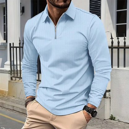 Herren Langarmhemd – Slim Fit – Stehkragen – Reißverschluss – Atmungsaktiv Baumwolle