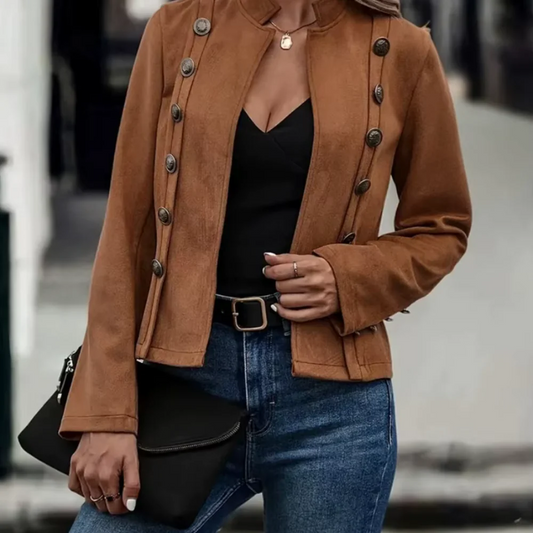 Damen Blazer – Taillierte Passform – Wildlederoptik – Stehkragen – Doppelknopf