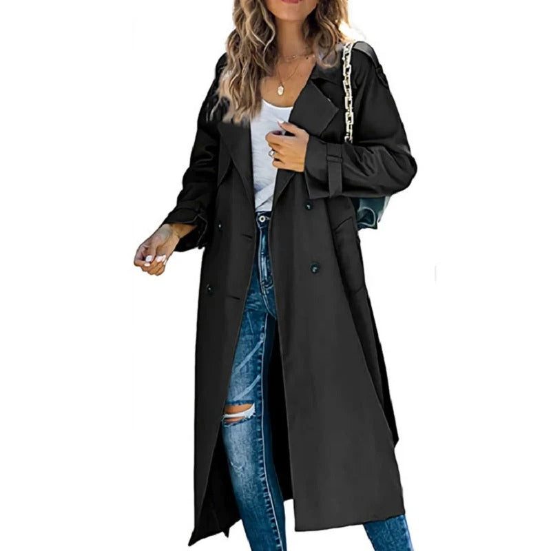 Damen Trenchcoat – Oversized Passform – Doppelreihig – Reverskragen – Langform