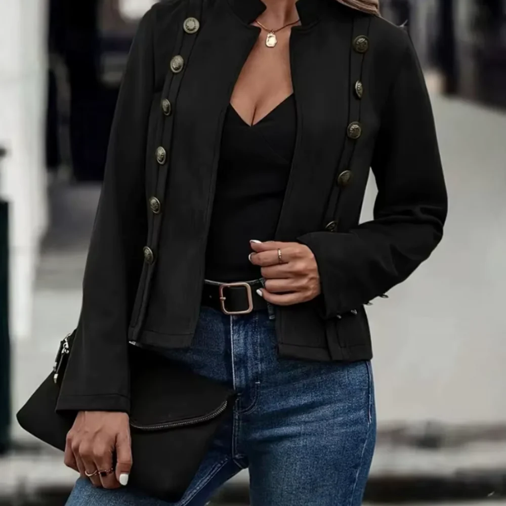 Damen Blazer – Taillierte Passform – Wildlederoptik – Stehkragen – Doppelknopf