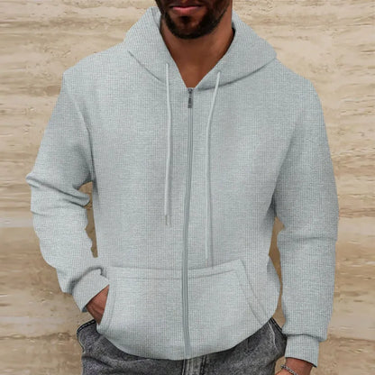 Herren Kapuzenjacke – Waffelstruktur – Regular Fit – Reißverschluss – Freizeitlook