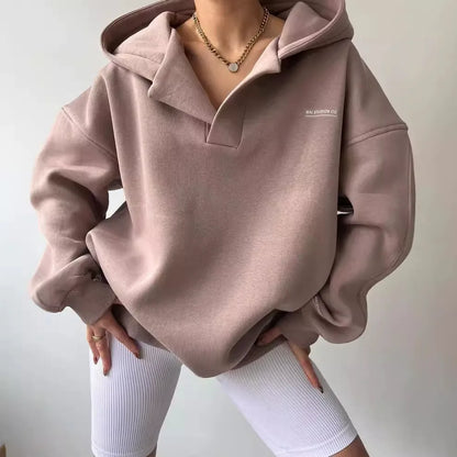 Damen Hoodie – Oversized Fit – Fleecegefüttert – V-Ausschnitt – Rippbündchen