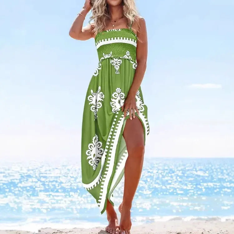 Damen Maxikleid – Baumwollmix – Lockere Passform – Spaghettiträger – Rückenfrei