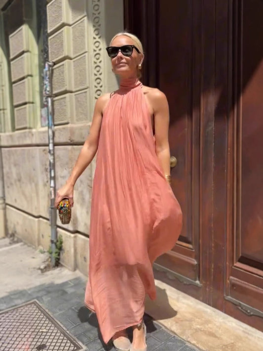 Damen Maxikleid – Halterneck – Lockerer Schnitt – Luftiger Baumwollstil – Ärmellos