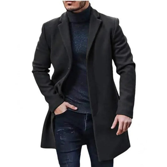 Herren Mantel – Wollmix – Taillierter Schnitt – Mittellang – Knopfleiste – Reverskragen