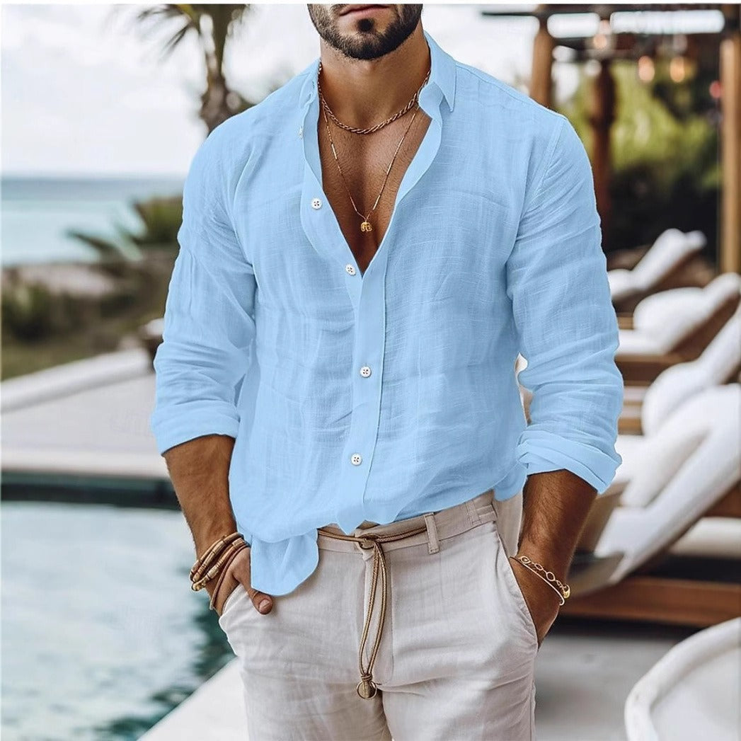 Herren Langarmhemd – Slim Fit – Atmungsaktives Baumwollgewebe – Knopfleiste Casual