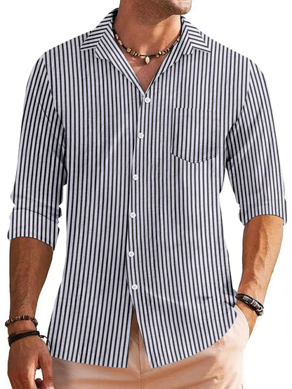 Herren Freizeithemd – Regular Fit – Baumwollmix – Gestreift mit Brusttasche