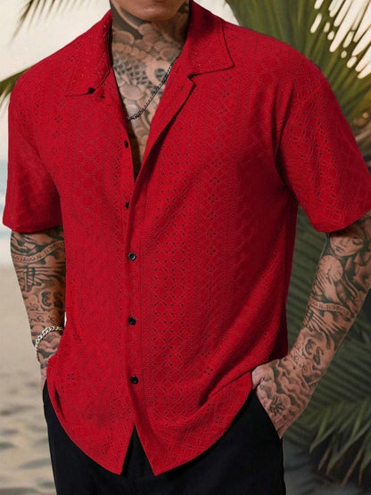 Herren Freizeithemd – Baumwolle – Regular Fit – Kurzarm – Jacquard Muster
