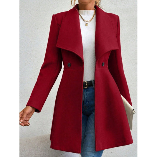 Damen Wollmantel – Slim Fit – Lang – Zweireiher – Eleganter Blazerstil