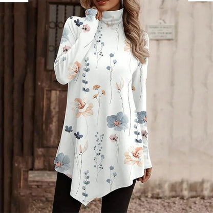 Damen Bluse – Lockerer Schnitt – Stehkragen – Langarm – Atmungsaktiv – Asymmetrischer Saum