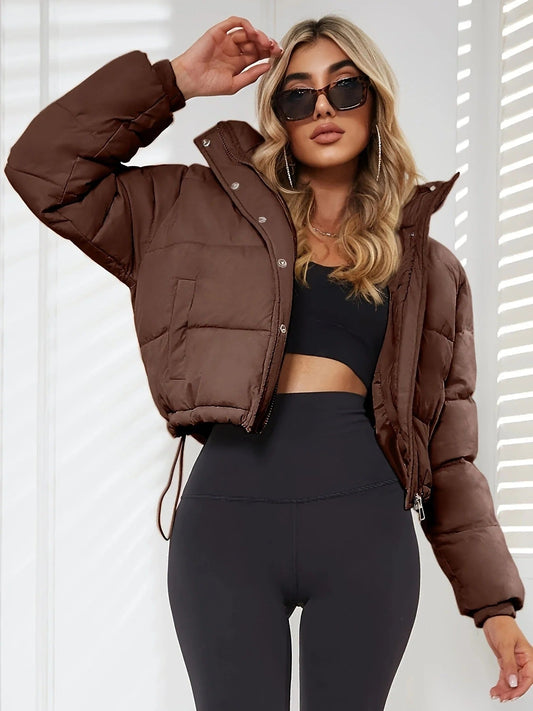 Damen Pufferjacke – Kurz geschnitten – Gesteppt – Mit Kapuze und Kordelzugabschluss
