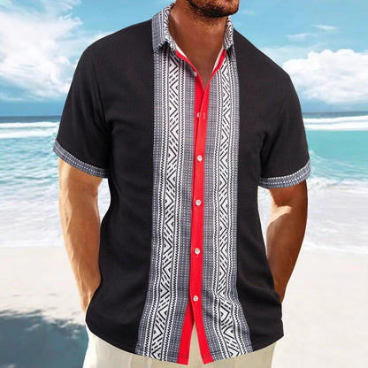 Herren Kurzarmhemd – Relaxed Fit – Ethno Muster – Atmungsaktiver Baumwollstoff