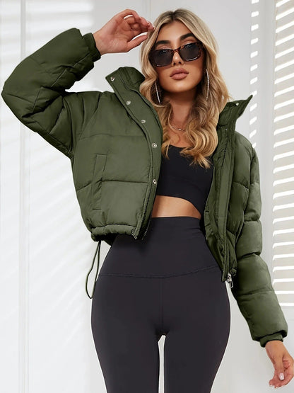 Damen Pufferjacke – Kurz geschnitten – Gesteppt – Mit Kapuze und Kordelzugabschluss