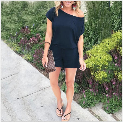 Women’s One-Piece Romper - Relaxed Fit - Off-Shoulder - Breathable Blend Casual Wear