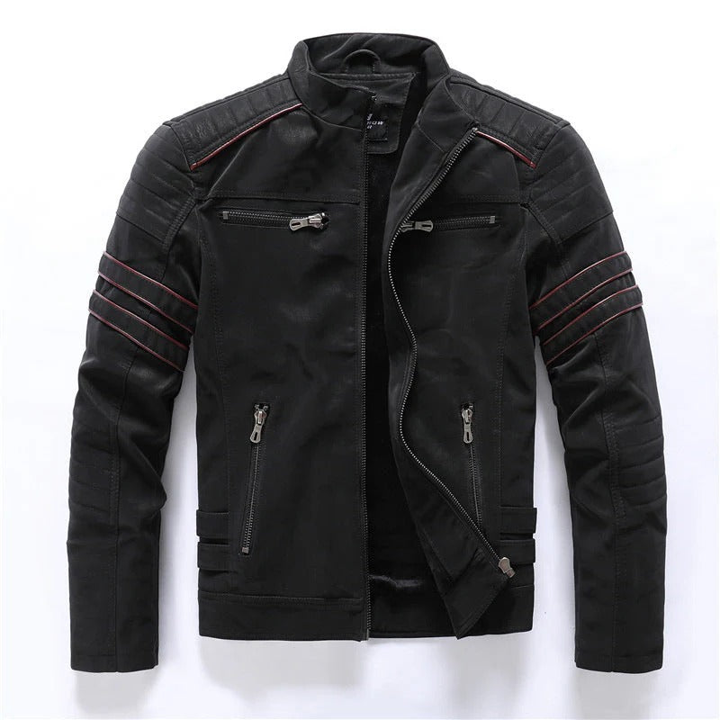 Herren Bikerjacke – Slim Fit – Stehkragen – Strukturierte Schultern – Zipper-Taschen