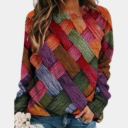 Damen Strickpullover – Wollmix – Lockerer Schnitt – Karomuster – Rundhalsausschnitt