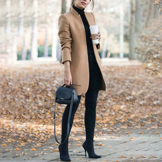 Damen Trenchcoat – Wolloptik – Taillierter Schnitt – Knielang – Minimalistisches Design
