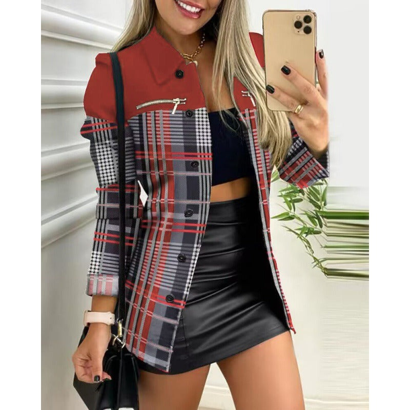 Damen Blazer – Slim Fit – Bedruckter Colorblock – Langarm – Tailliert mit Revers