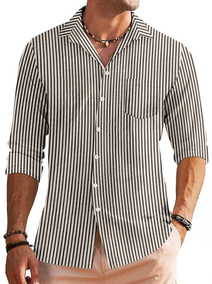 Herren Freizeithemd – Regular Fit – Baumwollmix – Gestreift mit Brusttasche