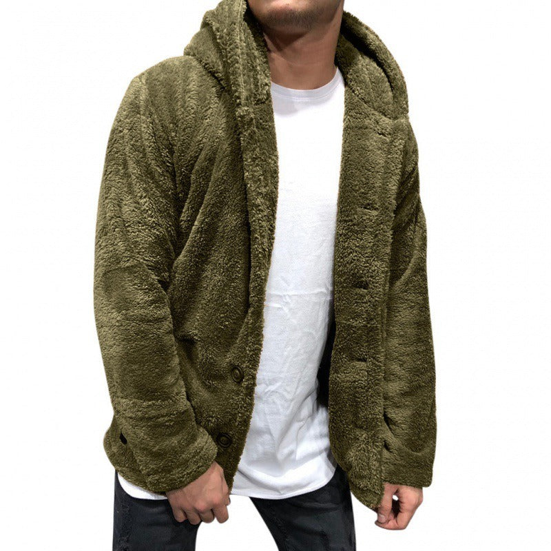 Herren Kapuzenjacke – Fleece-Touch – Lockerer Schnitt – Knopfleiste – Freizeitmode