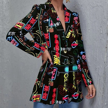 Damen Blazer – Taillierter Schnitt – Ein-Knopf – Abstrakter Print – Reverskragen