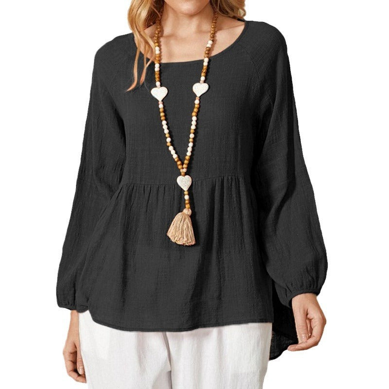 Damen Babydoll Bluse – Lockere Passform – Leichte Lanternärmel – Baumwoll-Look