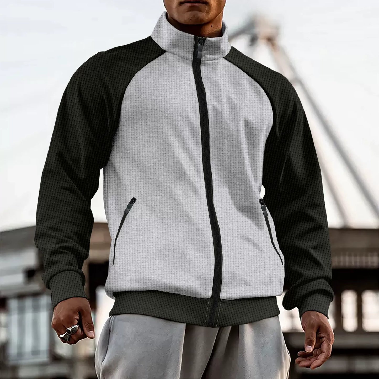 Herren Jacke – Slim Fit – Hoher Kragen – Raglanärmel – Zipper – Casual Look