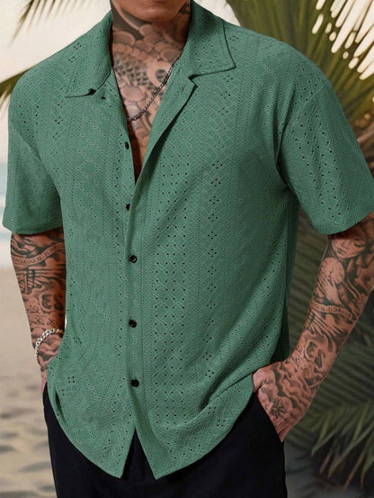 Herren Freizeithemd – Baumwolle – Regular Fit – Kurzarm – Jacquard Muster
