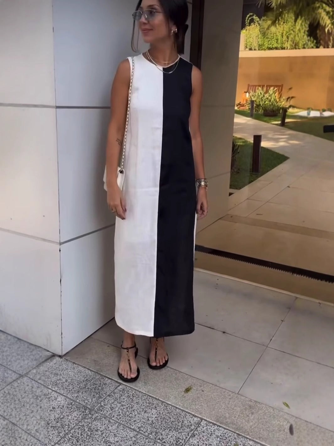 Damen Maxikleid ärmellos – Lockerer Schnitt – Baumwollgefühl