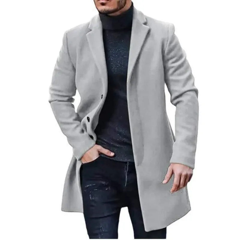 Herren Mantel – Wollmix – Taillierter Schnitt – Mittellang – Knopfleiste – Reverskragen