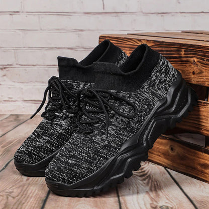 Damen Sneakers – Atmungsaktives Strickmaterial – Hoher Schaft – Rutschfeste Chunky-Sohle