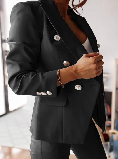 Damen Anzug Set – Doppelreihiger Blazer – Taillierte Passform – Slim Fit Hose