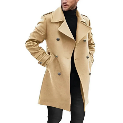 Herren Trenchcoat – Wollmix – Taillierter Schnitt – Zweireihig – Mittellang